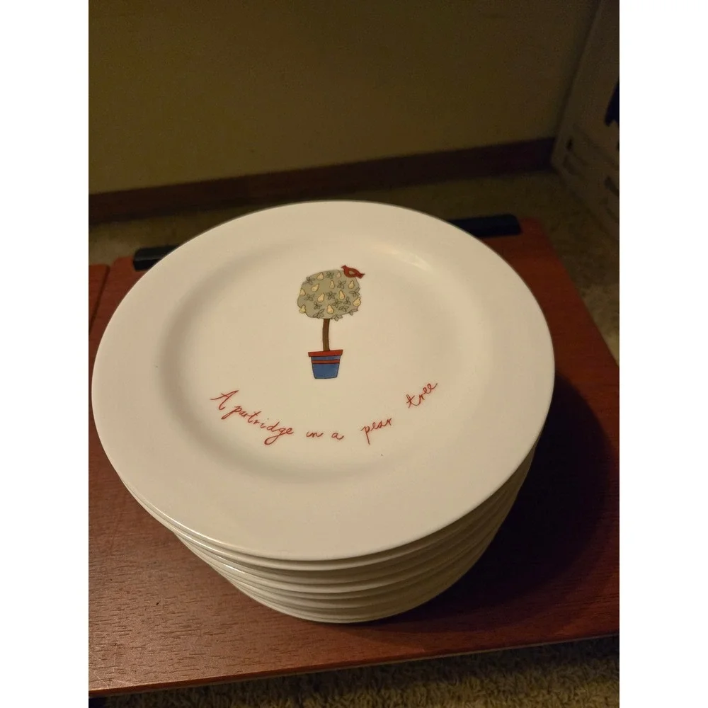 12 Days of Christmas Plate Set Complete 12 Piece Holiday Dessert Appetizer White